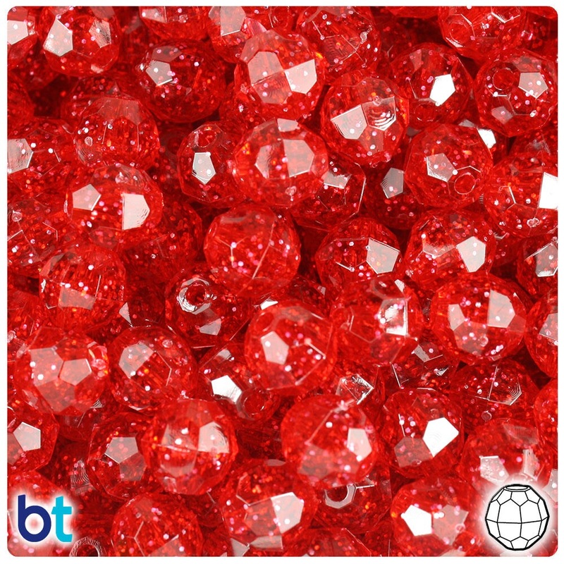 BeadTin Ruby Sparkle 10mm Faceted Round Plastic Craft Beads (225pcs)