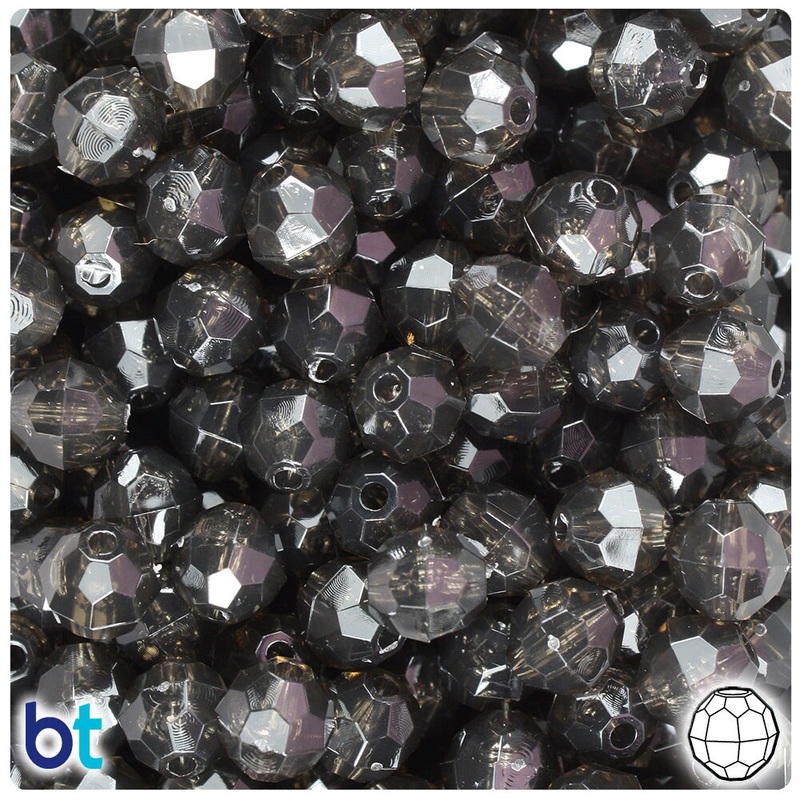 BeadTin Smoke Transparent 10mm Faceted Round Plastic Craft Beads (225pcs)