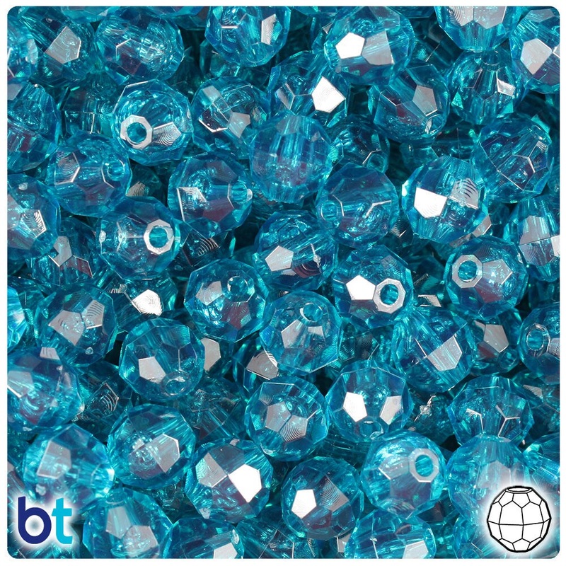 BeadTin Teal Transparent 10mm Faceted Round Plastic Craft Beads (225pcs)