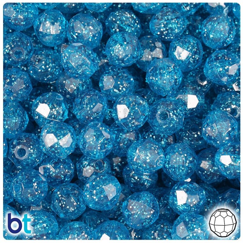BeadTin Turquoise Sparkle 10mm Faceted Round Plastic Craft Beads (225pcs)