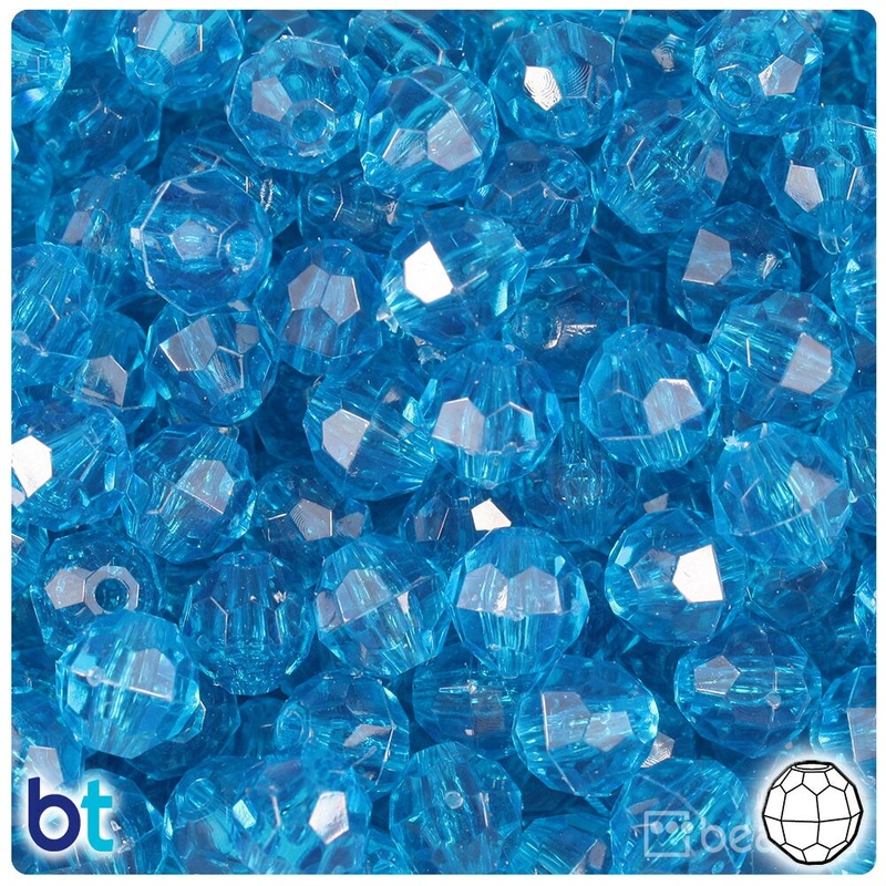 BeadTin Turquoise Transparent 10mm Faceted Round Plastic Craft Beads (225pcs)