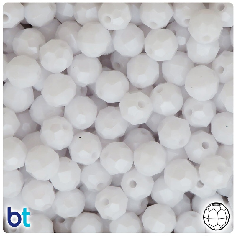 BeadTin White Pearl 10mm Faceted Round Plastic Craft Beads (225pcs)