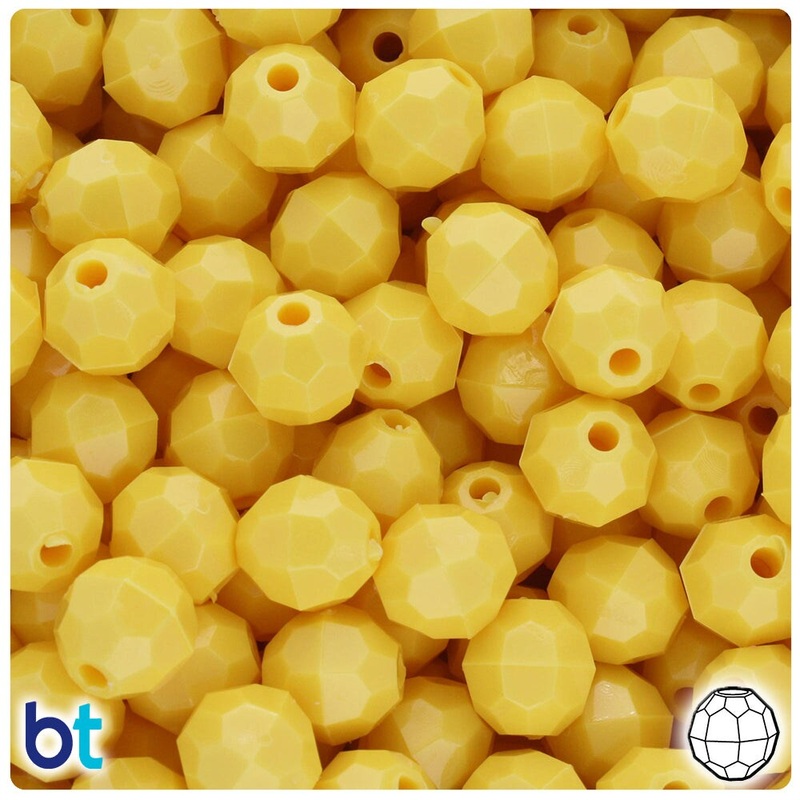 BeadTin Yellow Opaque 10mm Faceted Round Plastic Craft Beads (225pcs)