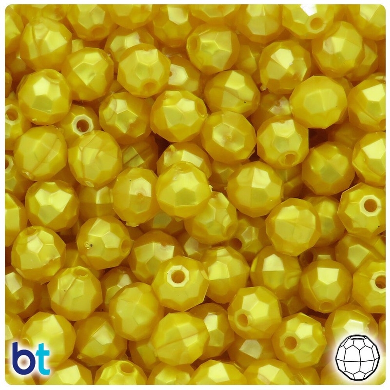 BeadTin Yellow Pearl 10mm Faceted Round Plastic Craft Beads (225pcs)