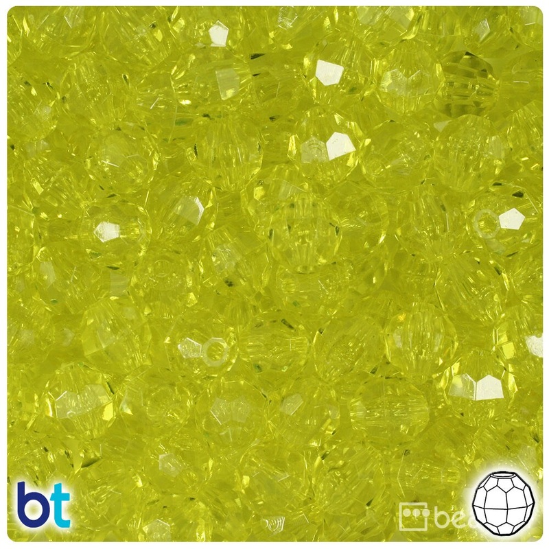 BeadTin Yellow Transparent 10mm Faceted Round Plastic Craft Beads (225pcs)