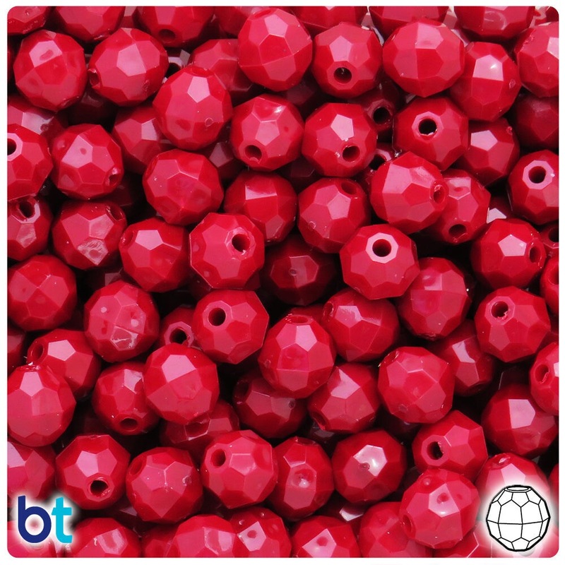 BeadTin Red Pearl 10mm Faceted Round Plastic Craft Beads (225pcs)