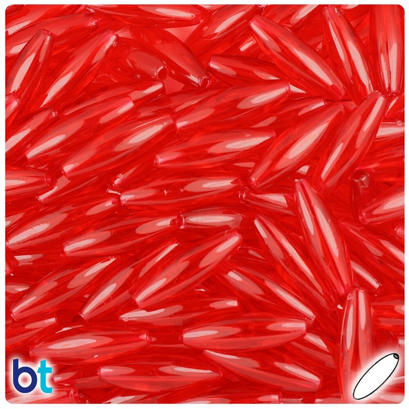 BeadTin Ruby Transparent 19mm Spaghetti Plastic Craft Beads (150pcs)