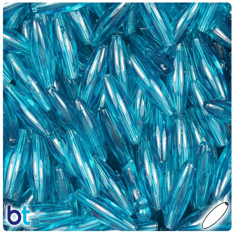BeadTin Teal Transparent 19mm Spaghetti Plastic Craft Beads (150pcs)