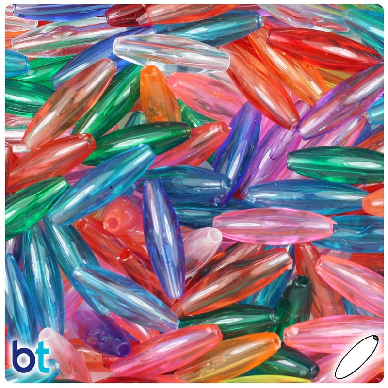 BeadTin Transparent Mix 19mm Spaghetti Plastic Craft Beads (150pcs)