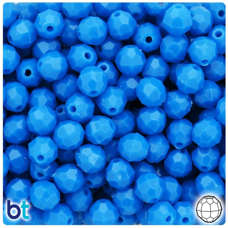 BeadTin True Blue Neon Bright 10mm Faceted Round Plastic Craft Beads (225pcs)