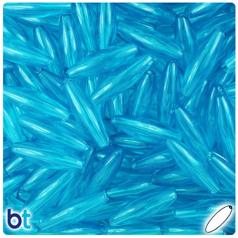 BeadTin Turquoise Transparent 19mm Spaghetti Plastic Craft Beads (150pcs)