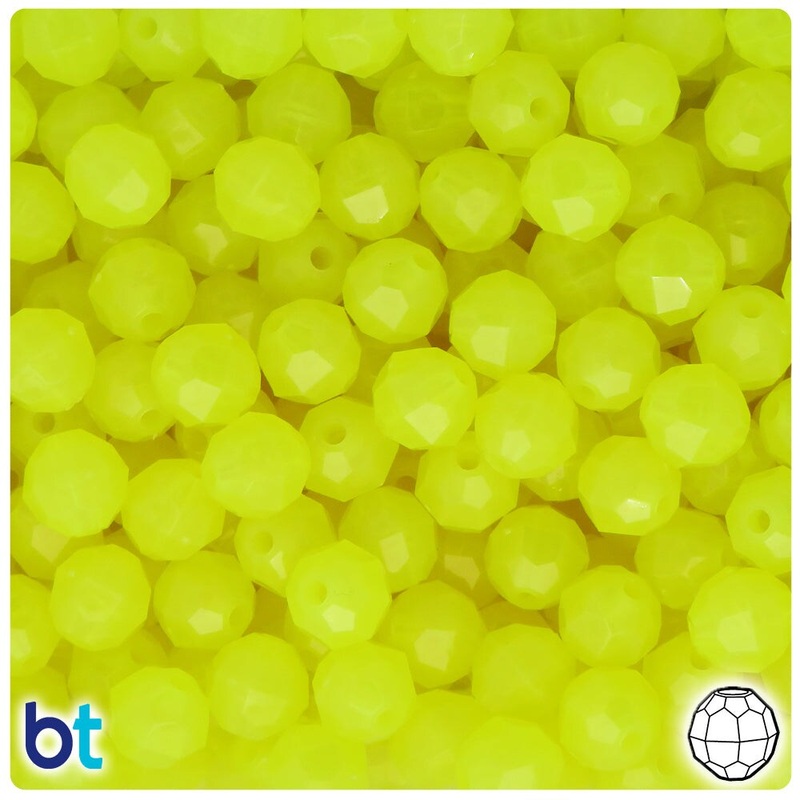 BeadTin Yellow Glow 10mm Faceted Round Plastic Craft Beads (225pcs)