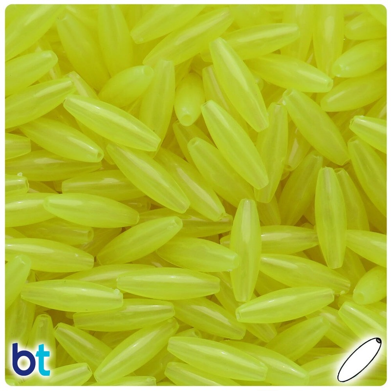 BeadTin Yellow Glow 19mm Spaghetti Plastic Craft Beads (150pcs)