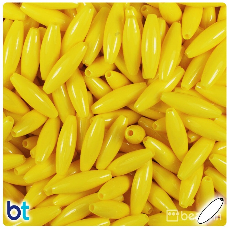 BeadTin Yellow Opaque 19mm Spaghetti Plastic Craft Beads (150pcs)