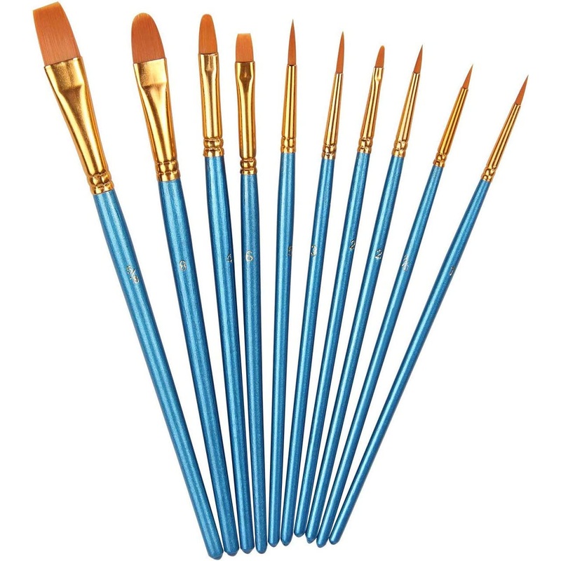 Pixiss Acrylic Paint Brush 10 Piece Set, Nylon Hair Brushes All Purpose