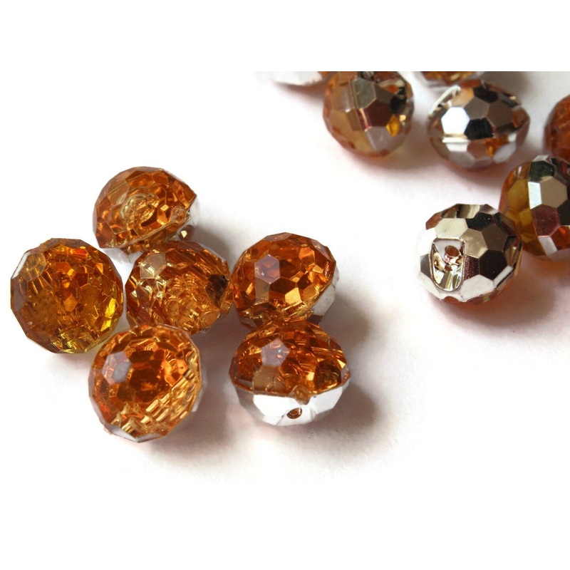 14 12mm Citrine Buttons Honey Yellow Acrylic Buttons Faceted Round Shank Buttons