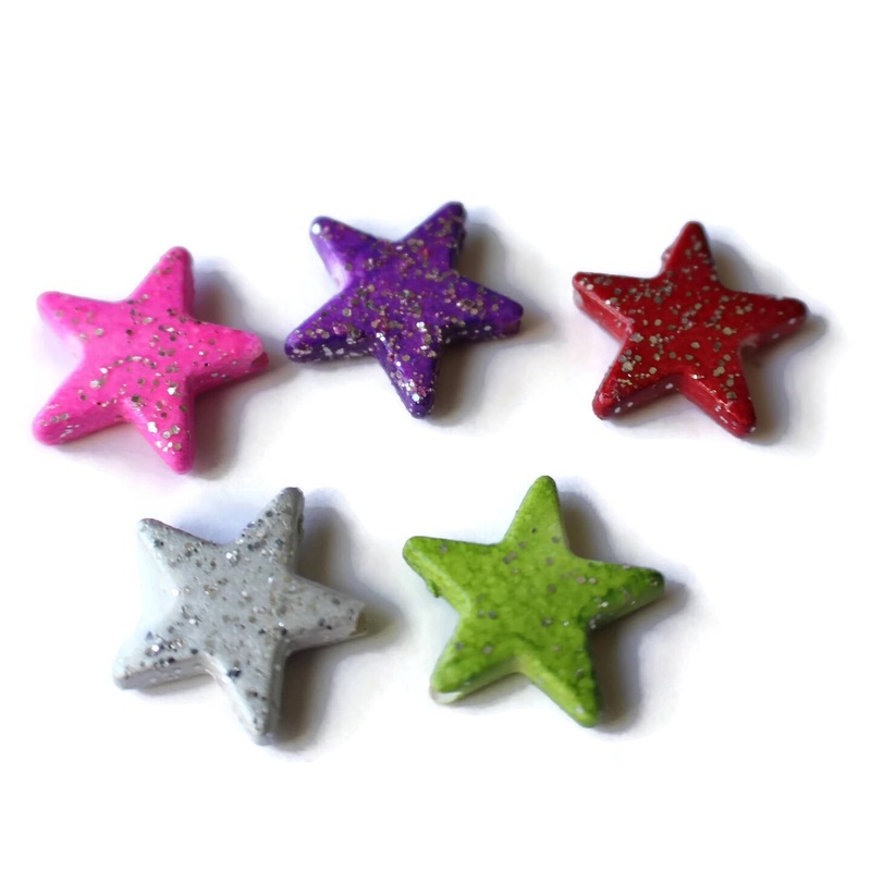30 16mm Sparkly Star Beads Plastic Beads You Pick the Color