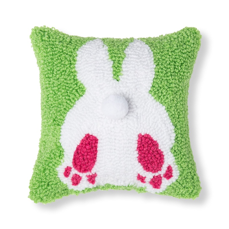 8″ x 8″ Bunny Bum Hooked Small/Petite Spring Easter Themed Accent Throw Pillow