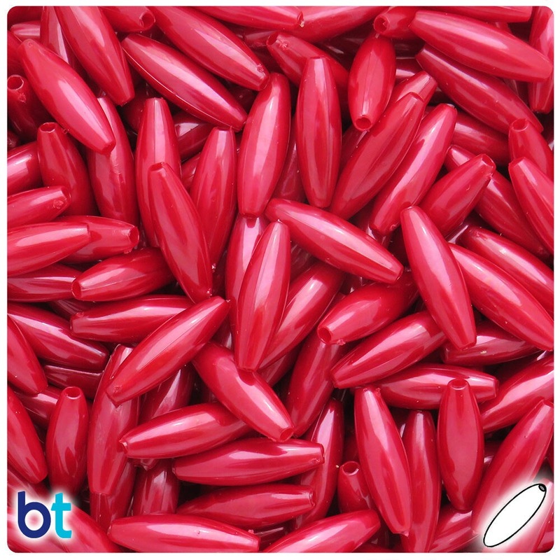 BeadTin Red Pearl 19mm Spaghetti Plastic Craft Beads (150pcs)