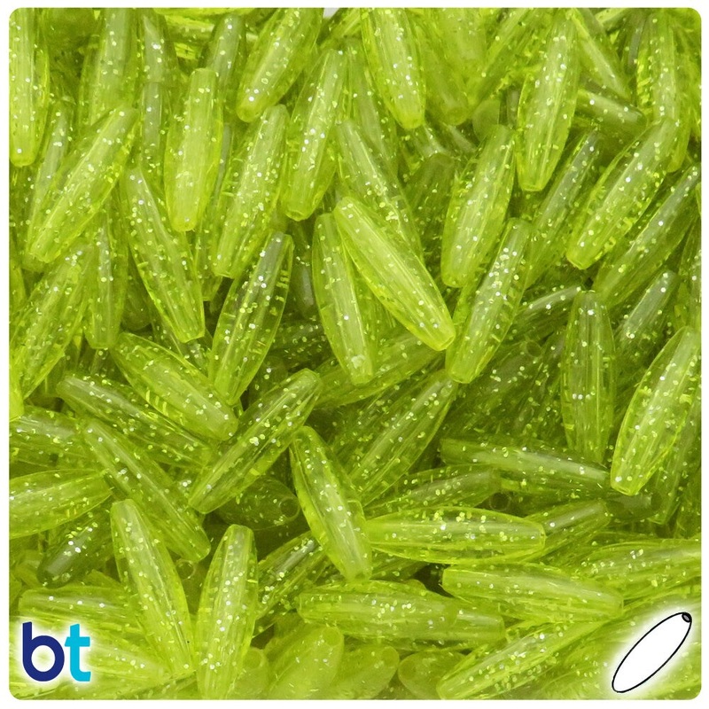 BeadTin Yellow Sparkle 19mm Spaghetti Plastic Craft Beads (150pcs)