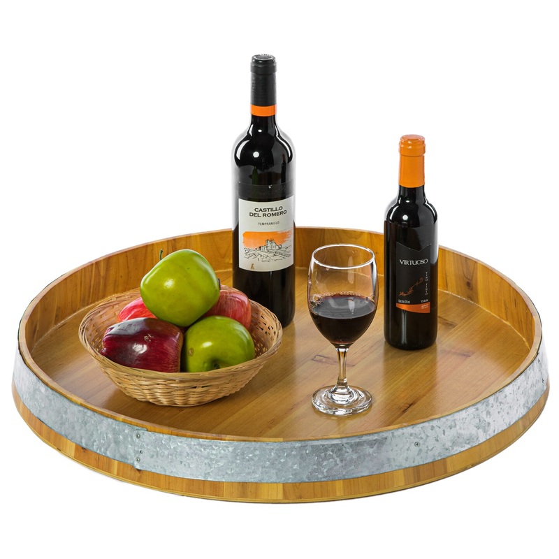 Large Barrel Head Decorative Storage Serving Tray