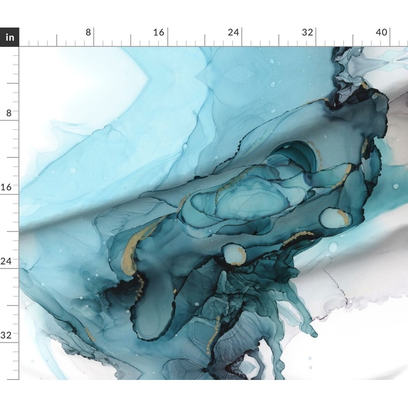 Petal Signature Cotton by the Yard or Fat Quarter Abstract Marble Teal Waves Aqua Blue Watercolor Modern Custom Printed Fabric by Spoonflower