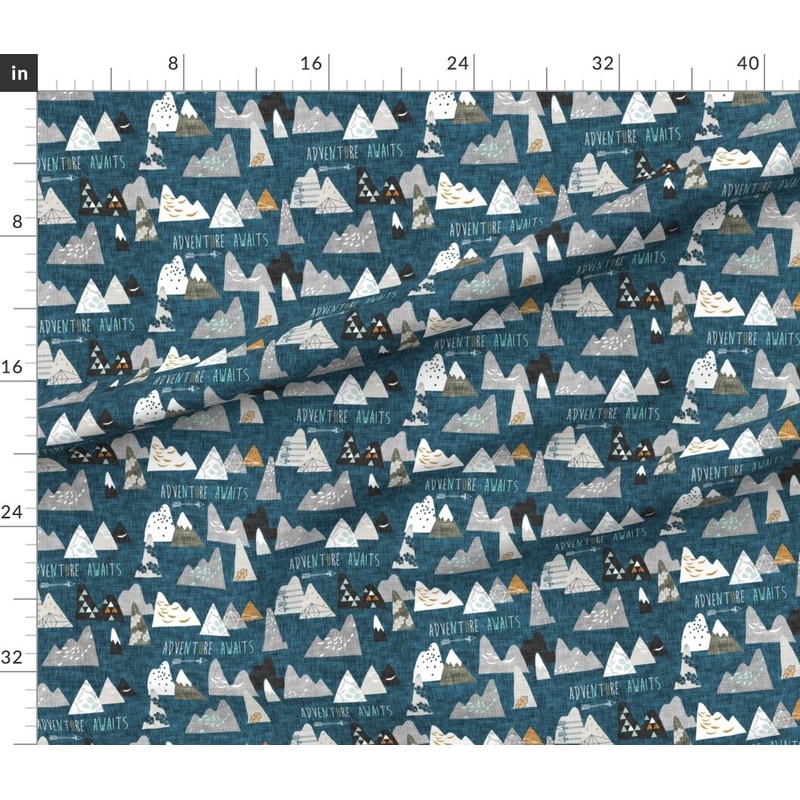 Petal Signature Cotton by the Yard or Fat Quarter Adventure Awaits Regular Boy Mountain Teal Dark Blue Wilderness Custom Printed Fabric by Spoonflower