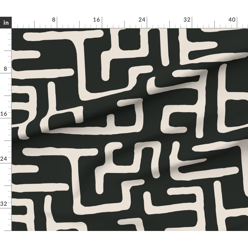 Petal Signature Cotton by the Yard or Fat Quarter African Geometric Abstract Lines Beige Black Geo Modern Mod Custom Printed Fabric by Spoonflower