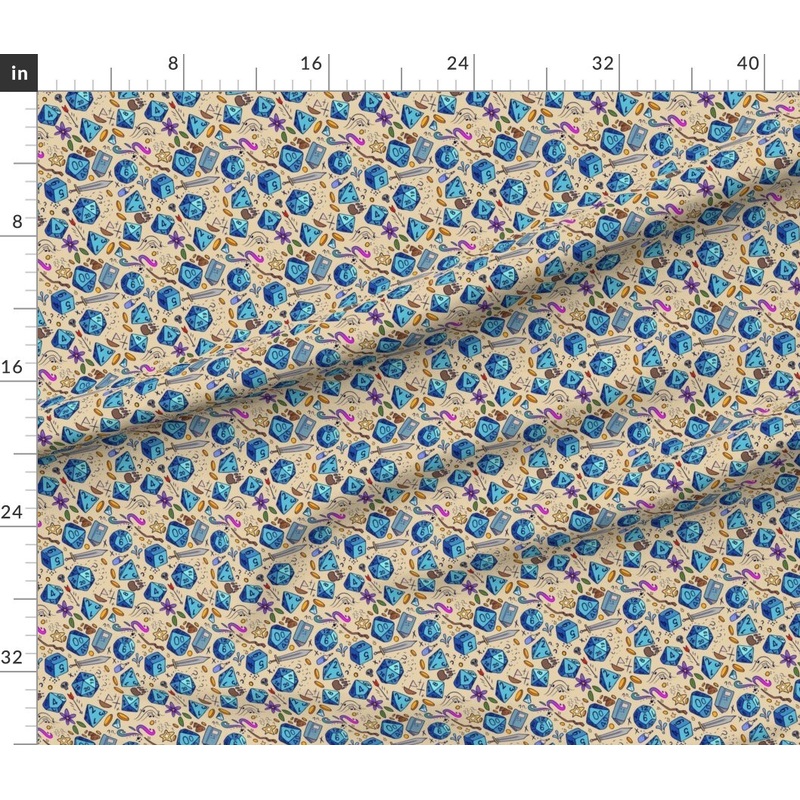 Petal Signature Cotton by the Yard or Fat Quarter Blue Fantasy Illustration Sword Dice Dragons Custom Printed Fabric by Spoonflower