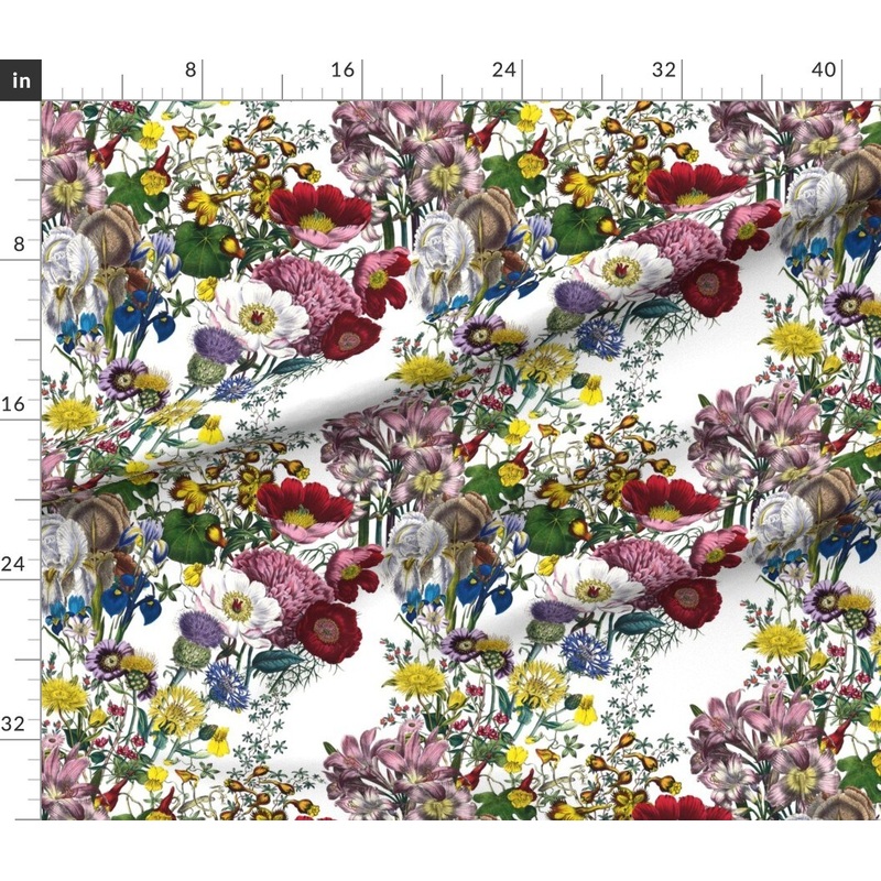 Petal Signature Cotton by the Yard or Fat Quarter Bright Flowers Floral Botanical Antique Vines Spring Custom Printed Fabric by Spoonflower