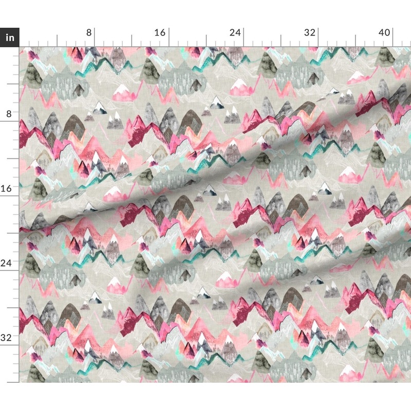 Petal Signature Cotton by the Yard or Fat Quarter Call Mountains Pink Mountain Girl Nursery Pine Trees Hiking Wilderness Outdoors Rustic Landscape Feminine Boho Custom Printed Fabric by Spoonflower
