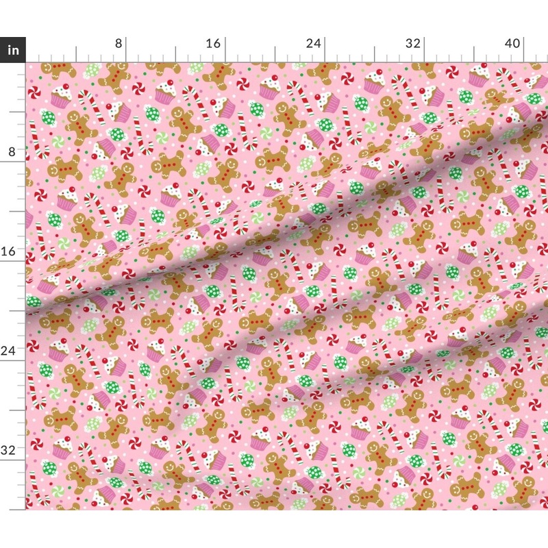 Petal Signature Cotton by the Yard or Fat Quarter Christmas Candy Treats Pink Cupcake Polka Dots Gingerbread Holiday Custom Printed Fabric by Spoonflower
