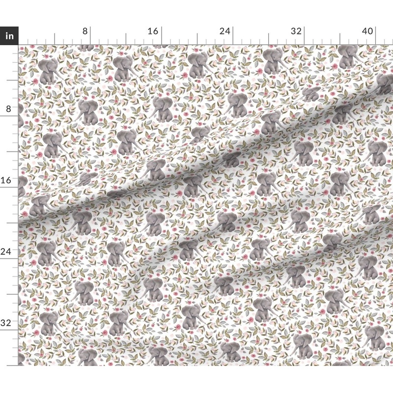 Petal Signature Cotton by the Yard or Fat Quarter Elephant Crown Mix Match Nursery Girl Pink Roses Spring Floral Safari Animal Watercolor Girly Custom Printed Fabric by Spoonflower