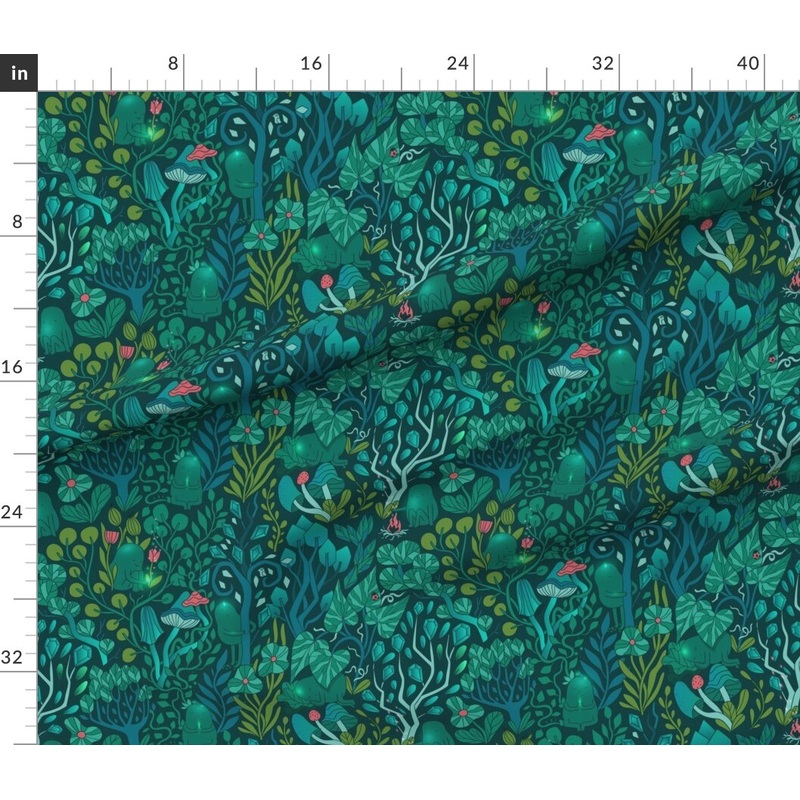 Petal Signature Cotton by the Yard or Fat Quarter Emerald Forest Fairy Woodland Creatures Green Nature Trees Crystals Magical Mystical Custom Printed Fabric by Spoonflower