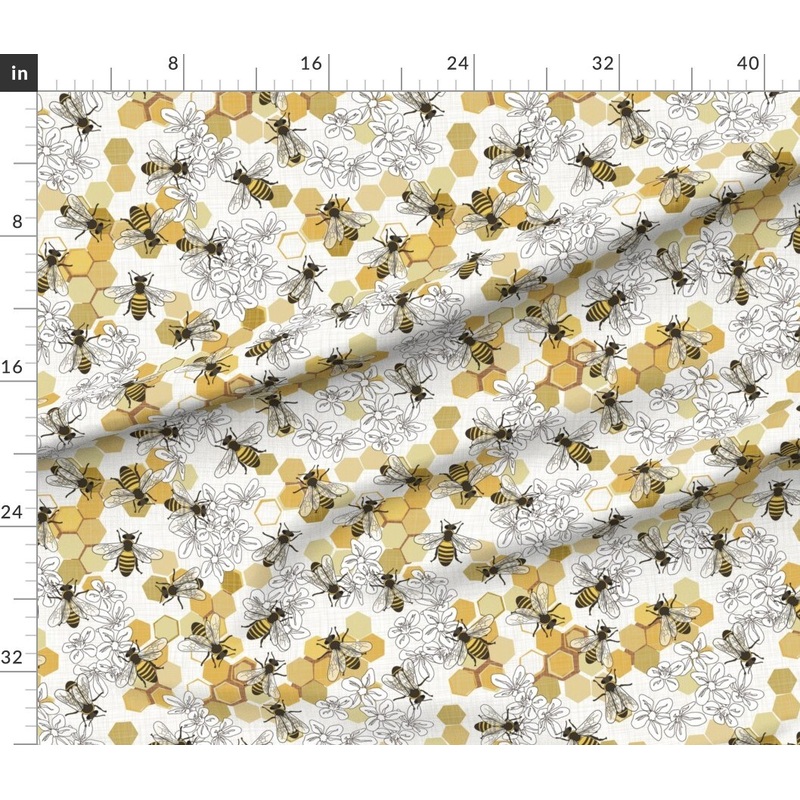 Petal Signature Cotton by the Yard or Fat Quarter Endangered Species Honey Bee Flowers Honeycomb Hexagon Floral Apiary Insects Bugs Custom Printed Fabric by Spoonflower