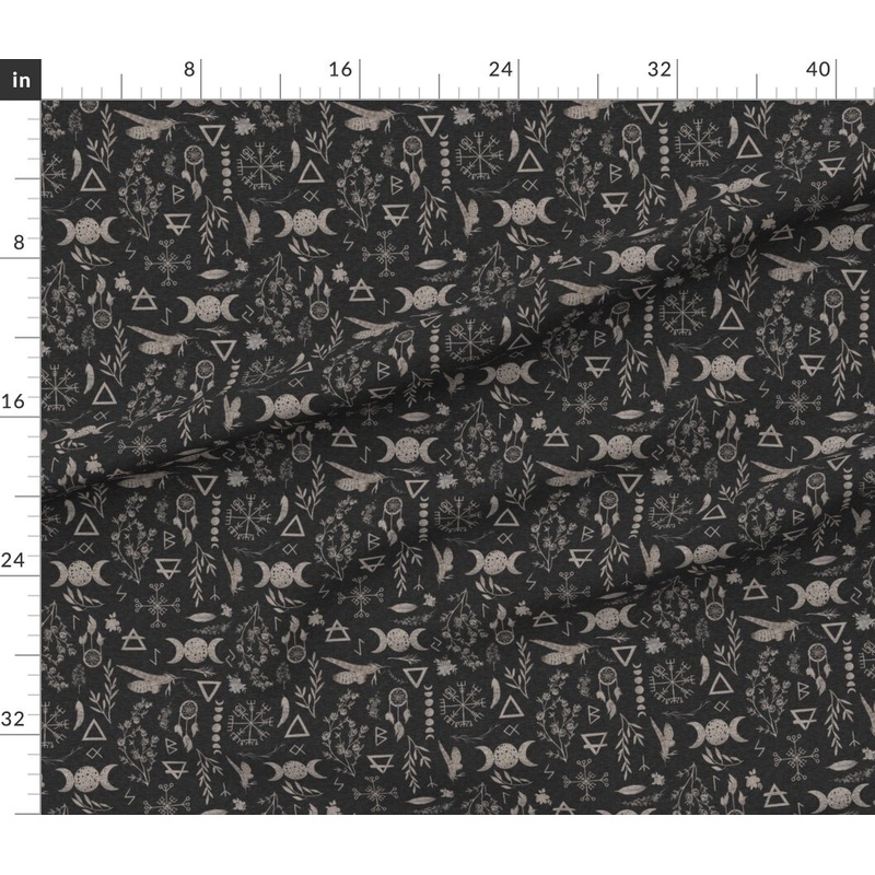 Petal Signature Cotton by the Yard or Fat Quarter Feminine Magic Moon Pagan Black Witch Custom Printed Fabric by Spoonflower