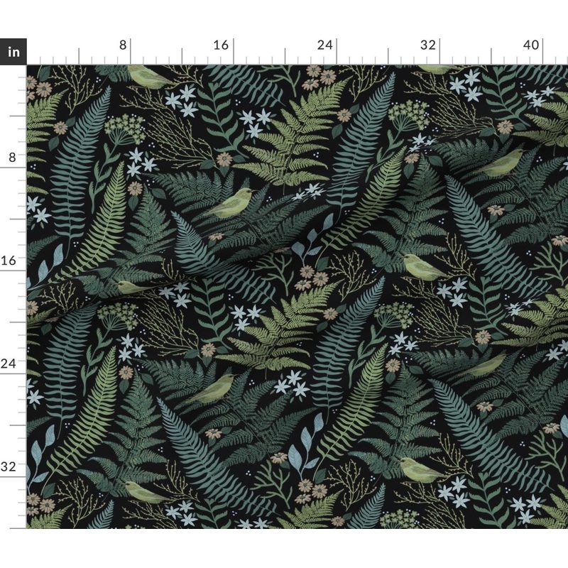 Petal Signature Cotton by the Yard or Fat Quarter Fern Forest Black Hawaii Palapalai Dark Tropical Custom Printed Fabric by Spoonflower