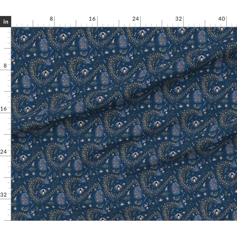 Petal Signature Cotton by the Yard or Fat Quarter Fireflies Picnic Boys Room Jar Whimsical Watercolor Insects Custom Printed Fabric by Spoonflower