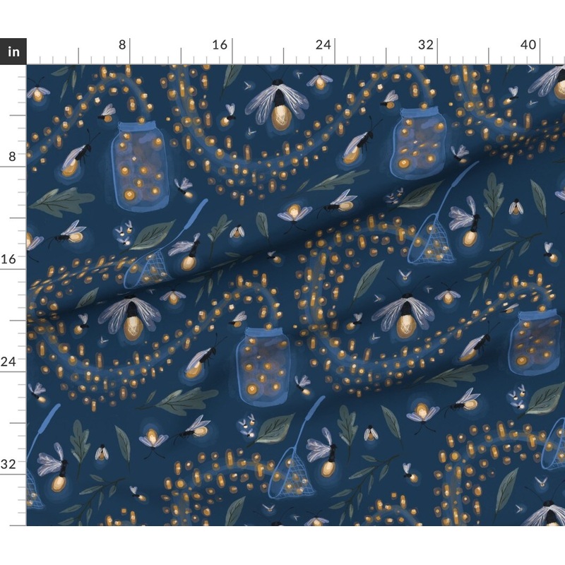 Petal Signature Cotton by the Yard or Fat Quarter Fireflies Summer Bugs Picnic Outdoors Glass Jar Stars Nighttime Swirl Wishing Cute Custom Printed Fabric by Spoonflower