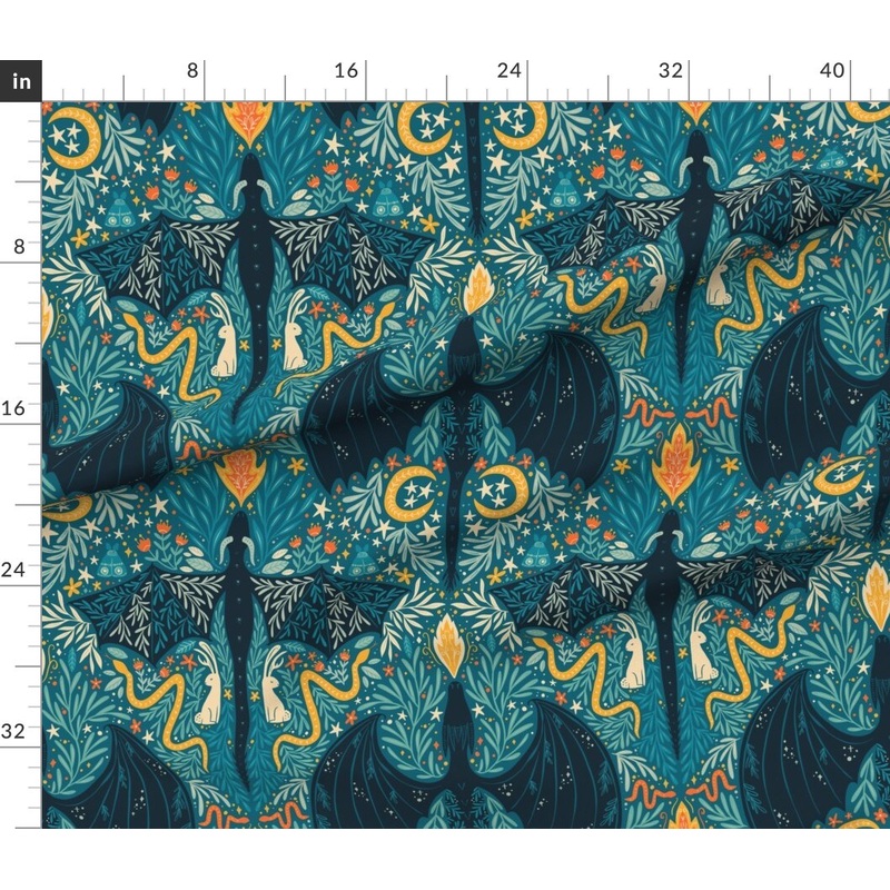 Petal Signature Cotton by the Yard or Fat Quarter Folk Dragons Fairy Tale Botanical Kids Room Magical Jackalopes Maximalist Custom Printed Fabric by Spoonflower