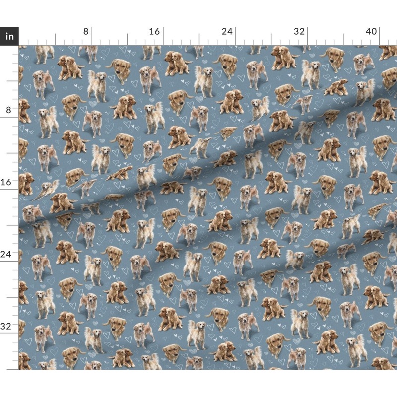 Petal Signature Cotton by the Yard or Fat Quarter Golden Retriever Blue Dog Yellow Puppy Dogs Puppies Lab Custom Printed Fabric by Spoonflower