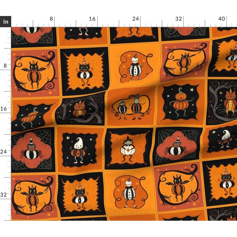 Petal Signature Cotton by the Yard or Fat Quarter Halloween Patchwork Vintage Style Spider Ghost Pumpkin Kitsch Custom Printed Fabric by Spoonflower