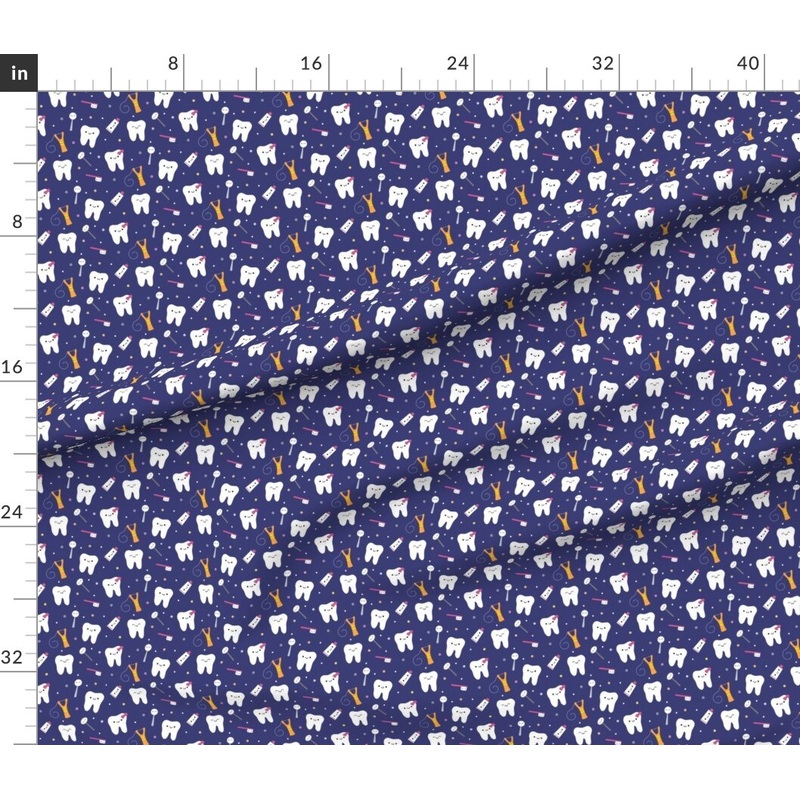 Petal Signature Cotton by the Yard or Fat Quarter Happy Teeth Royal Blue Dental Dentistry Tooth Dentist Toothpaste Floss Custom Printed Fabric by Spoonflower