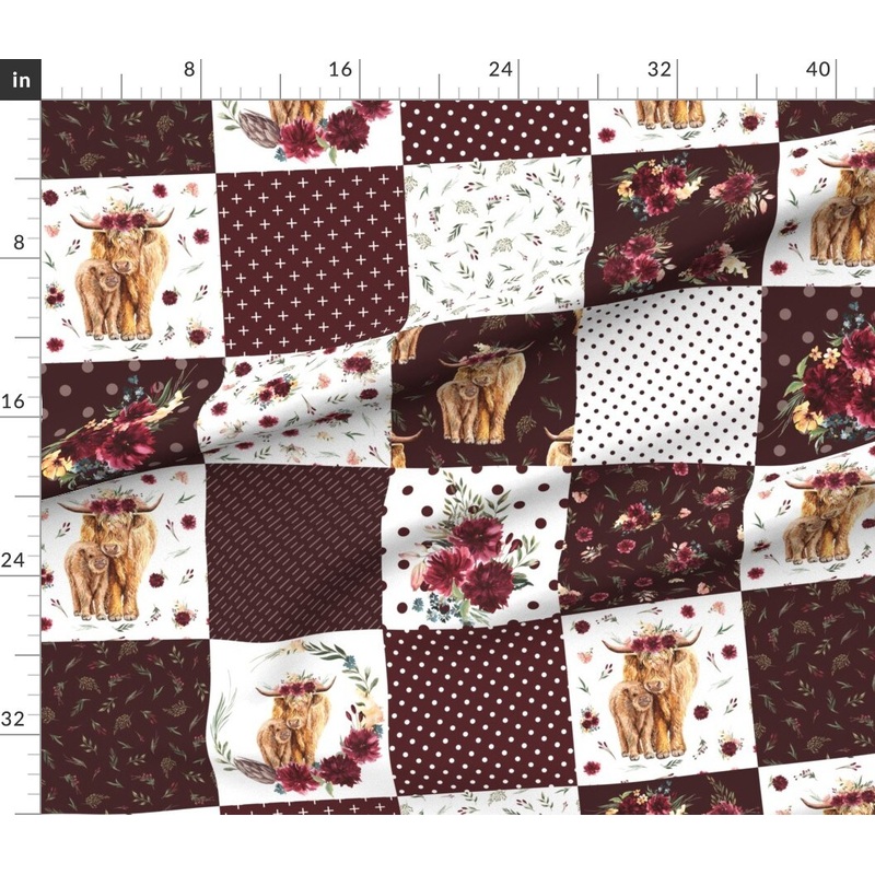 Petal Signature Cotton by the Yard or Fat Quarter Highland Cow Scottish Shaggy Floral Baby Calf Cattle Custom Printed Fabric by Spoonflower