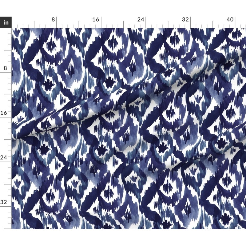 Petal Signature Cotton by the Yard or Fat Quarter Ikat Diamonds Indigo Blue Geo Watercolor Tribal Custom Printed Fabric by Spoonflower