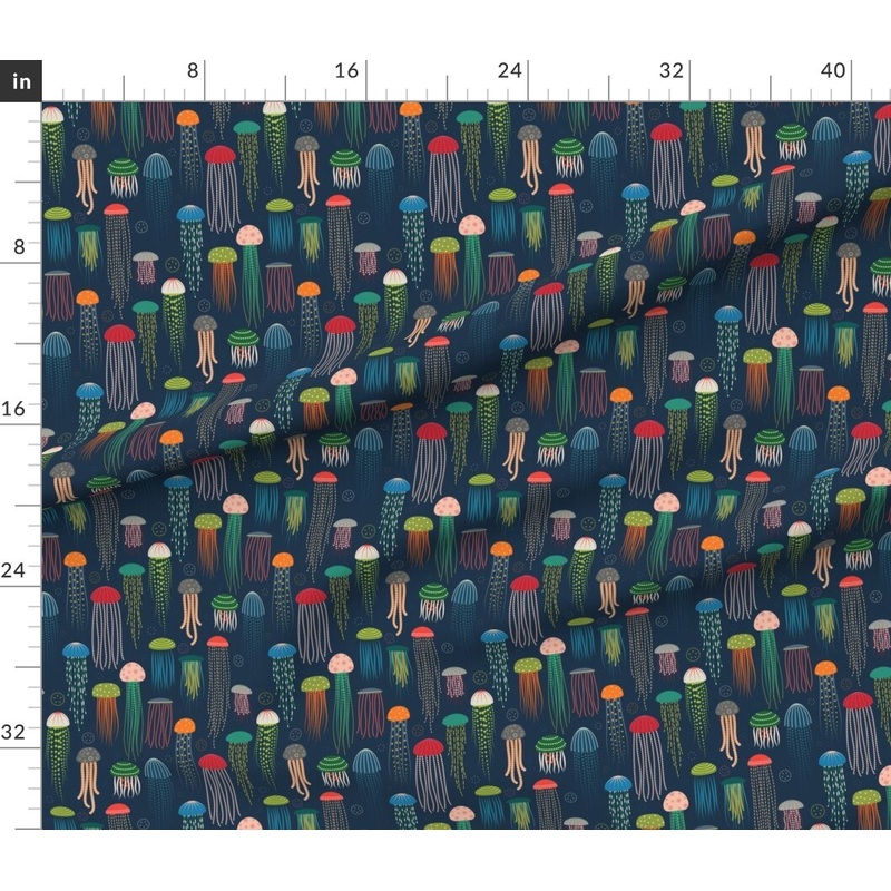 Petal Signature Cotton by the Yard or Fat Quarter Jellyfish Nautical Underwater Sea Life Ocean Animals Pink Red Blue Orange Custom Printed Fabric by Spoonflower