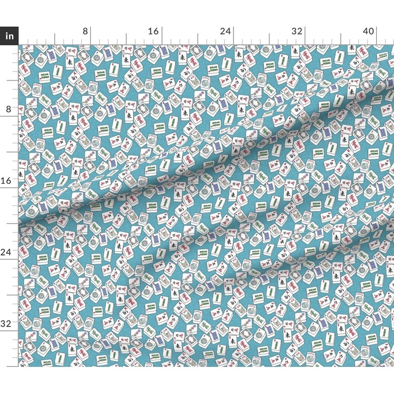 Petal Signature Cotton by the Yard or Fat Quarter Mahjong Tiles Game Aqua Background Chinese Gambling Custom Printed Fabric by Spoonflower