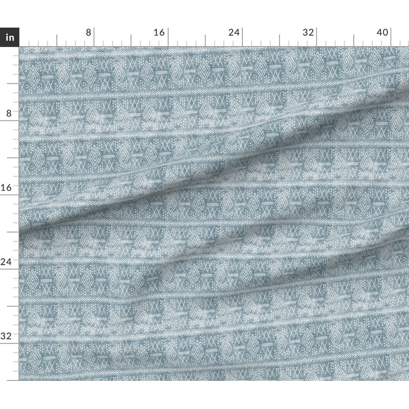 Petal Signature Cotton by the Yard or Fat Quarter Small Scale Vintage Moroccan Dusty Blue Mudcloth Trendy Boho Custom Printed Fabric by Spoonflower
