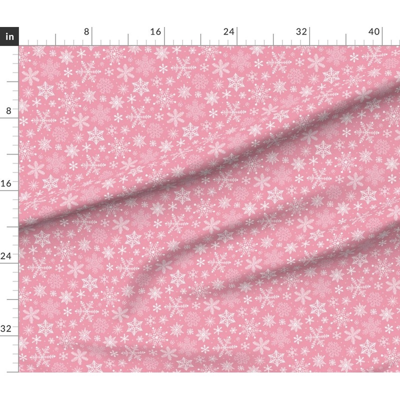 Petal Signature Cotton by the Yard or Fat Quarter Snowflakes Christmas Pink Holidays Winter Snowflake Xmas Custom Printed Fabric by Spoonflower