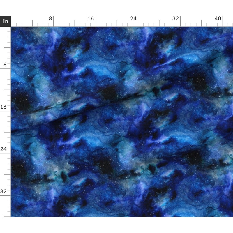 Petal Signature Cotton by the Yard or Fat Quarter Space, Galaxy, Blue, Black, Watercolor, Night, Abstract, Painting Custom Printed Fabric by Spoonflower